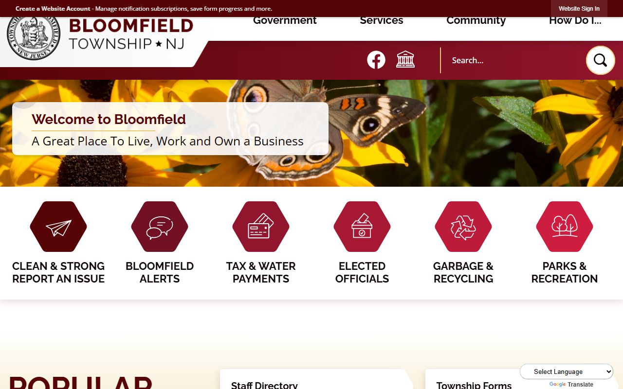 Bloomfield Township website with clerk office services and public records access