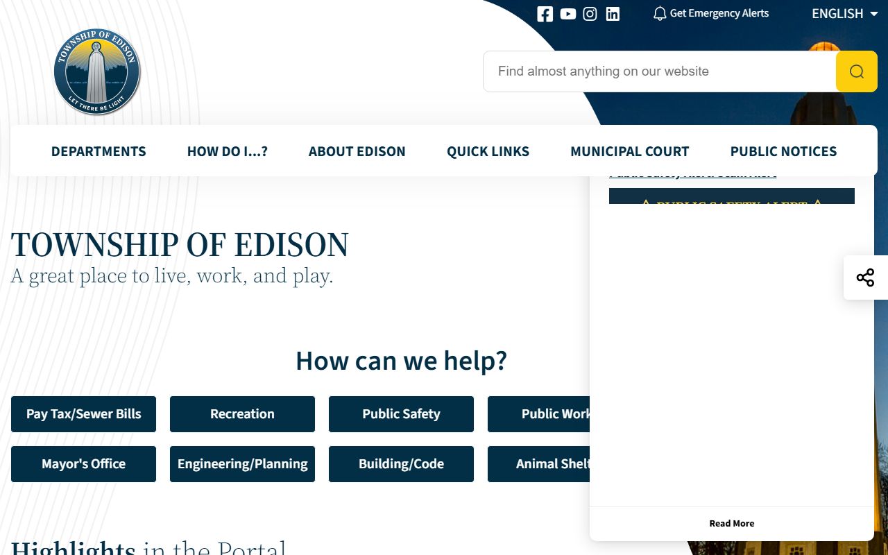 Edison Township website for public records