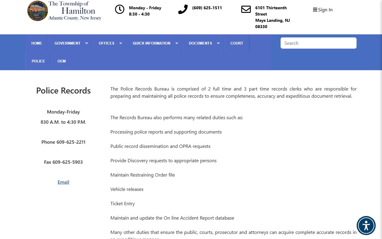 Hamilton Township Police records public records