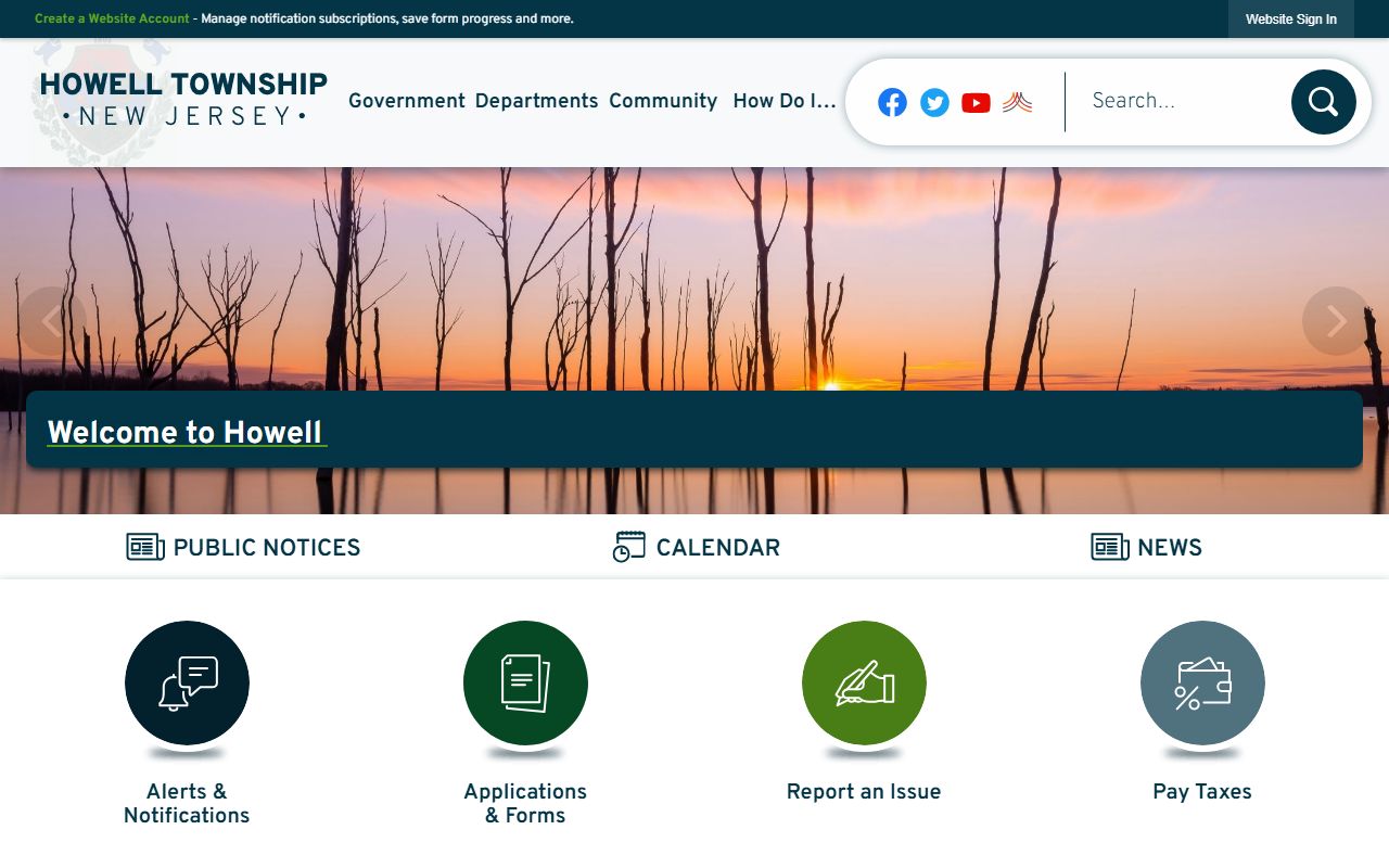 Howell Township website showing municipal clerk services and public records access