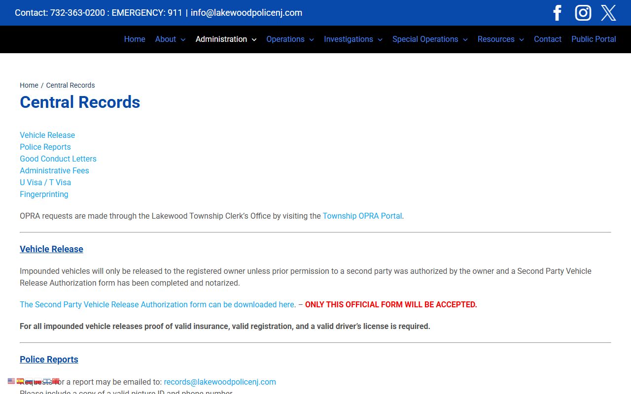 Lakewood Police records public records