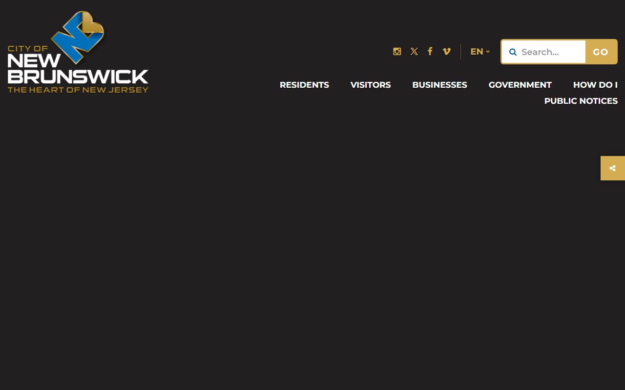 New Brunswick city website homepage with links to city clerk and public records services