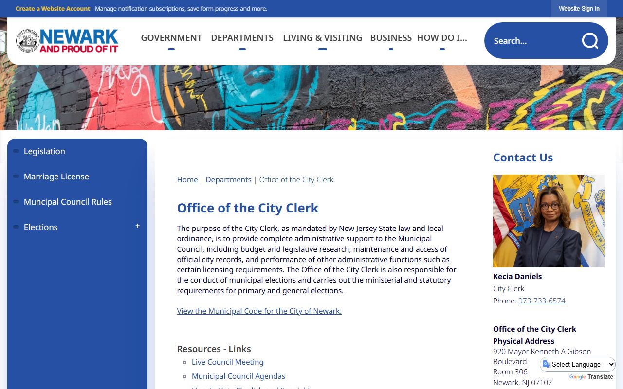 Newark City Clerk office for public records
