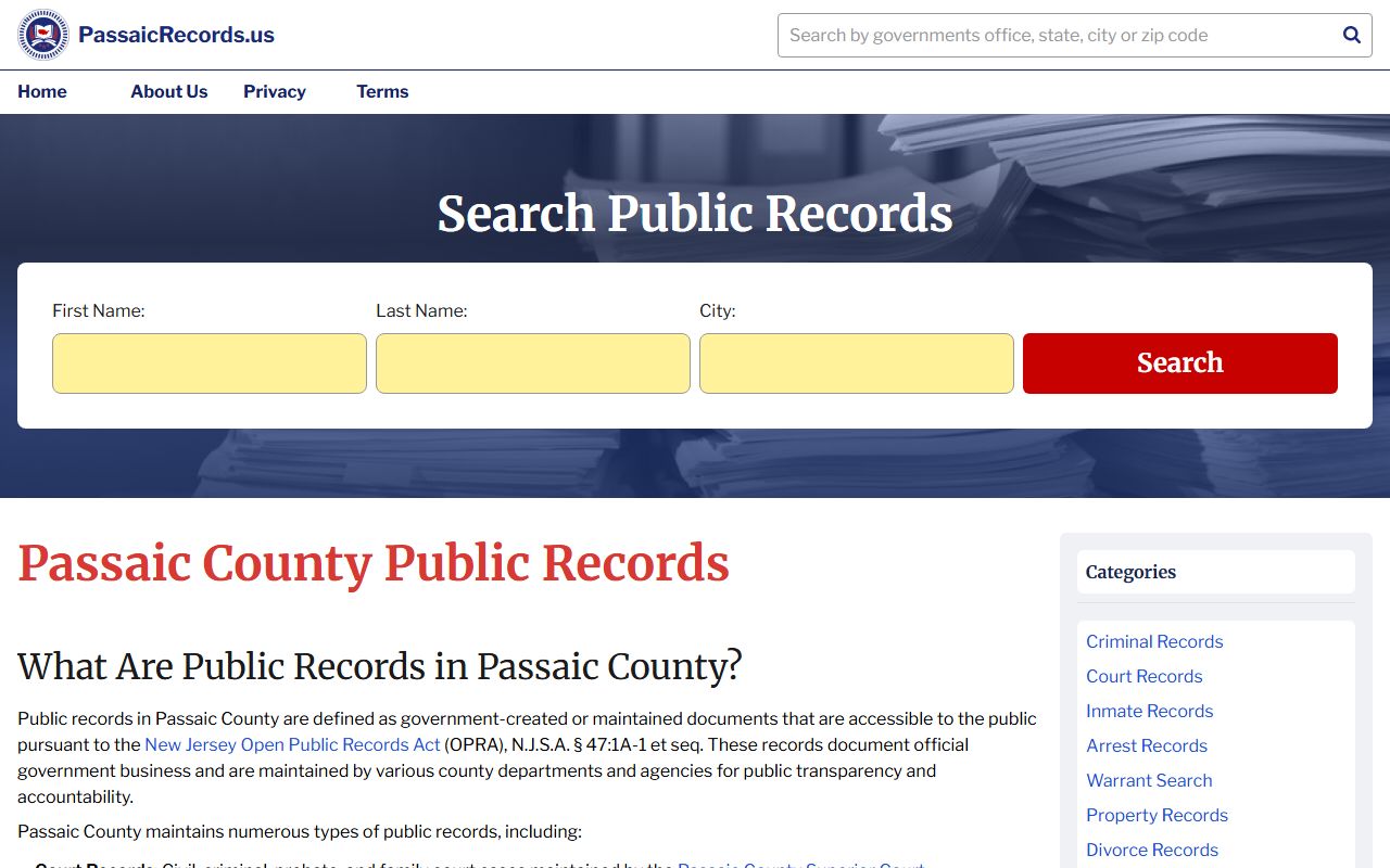 Passaic County Clerk office for public records searches