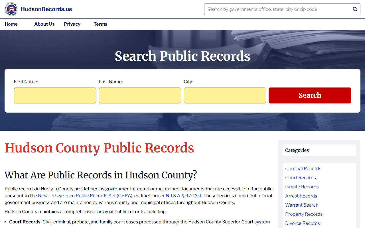 Hudson County Clerk office for Union City public records searches