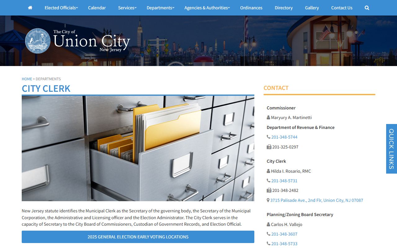 Union City clerk department page for public records and vital documents