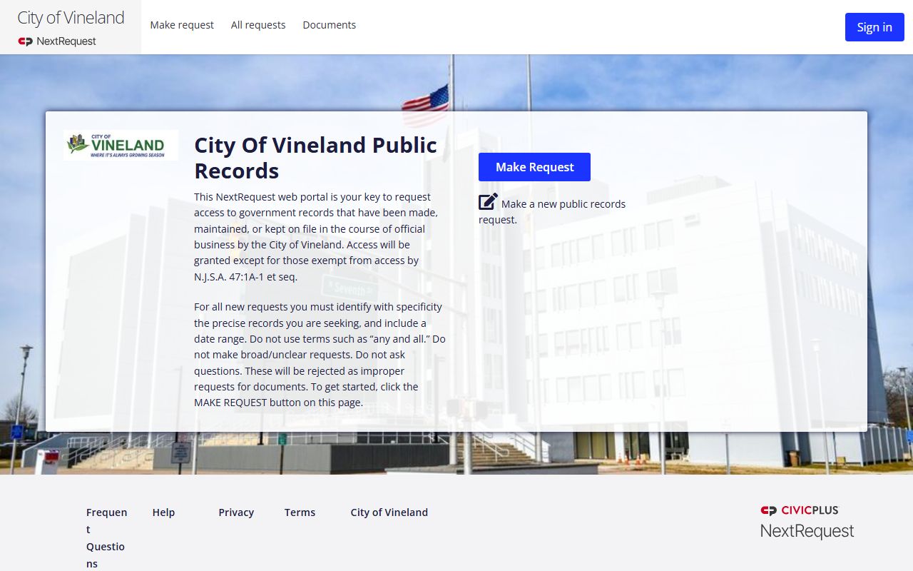 Vineland OPRA online request portal