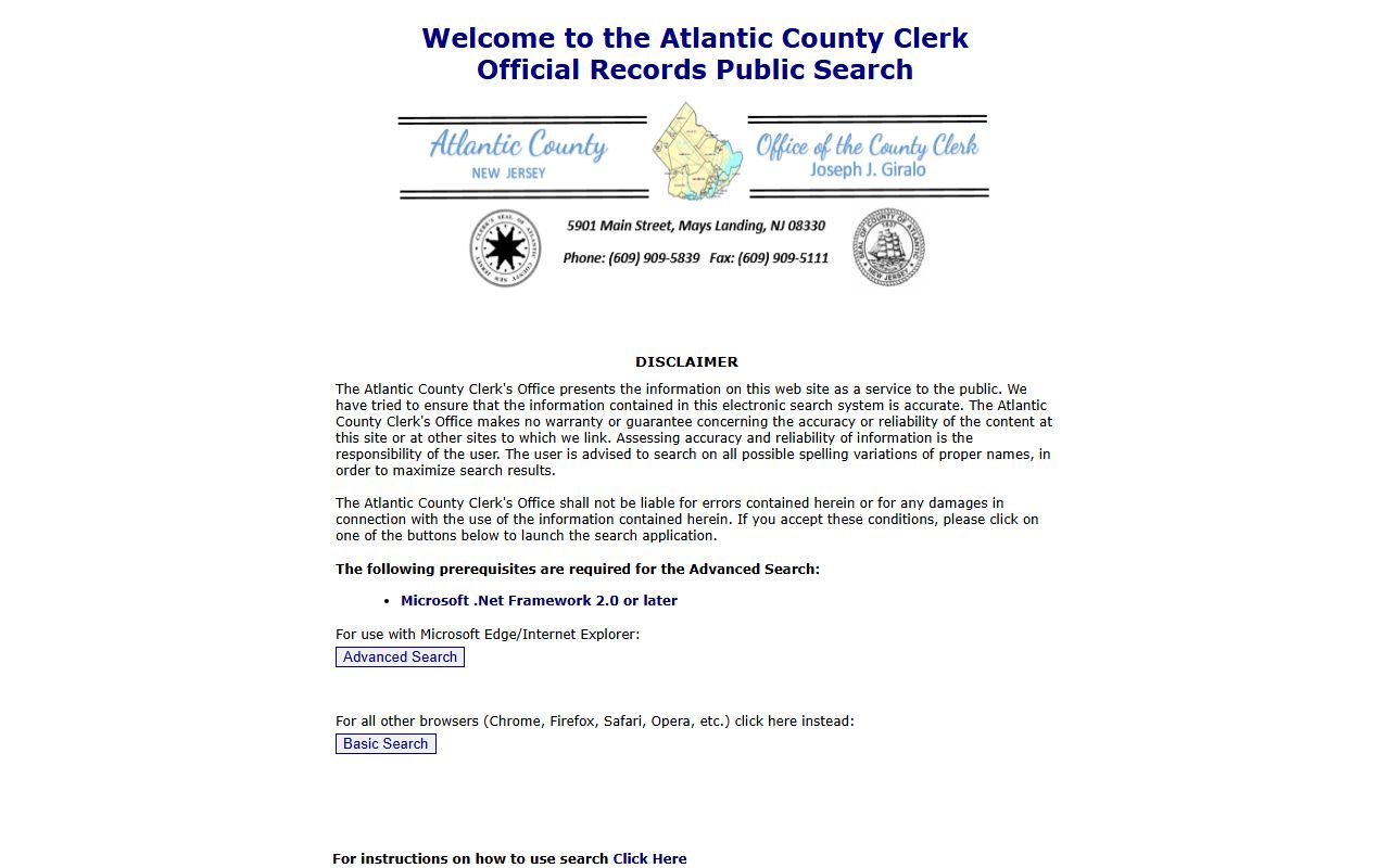 Atlantic County online records search portal for public records