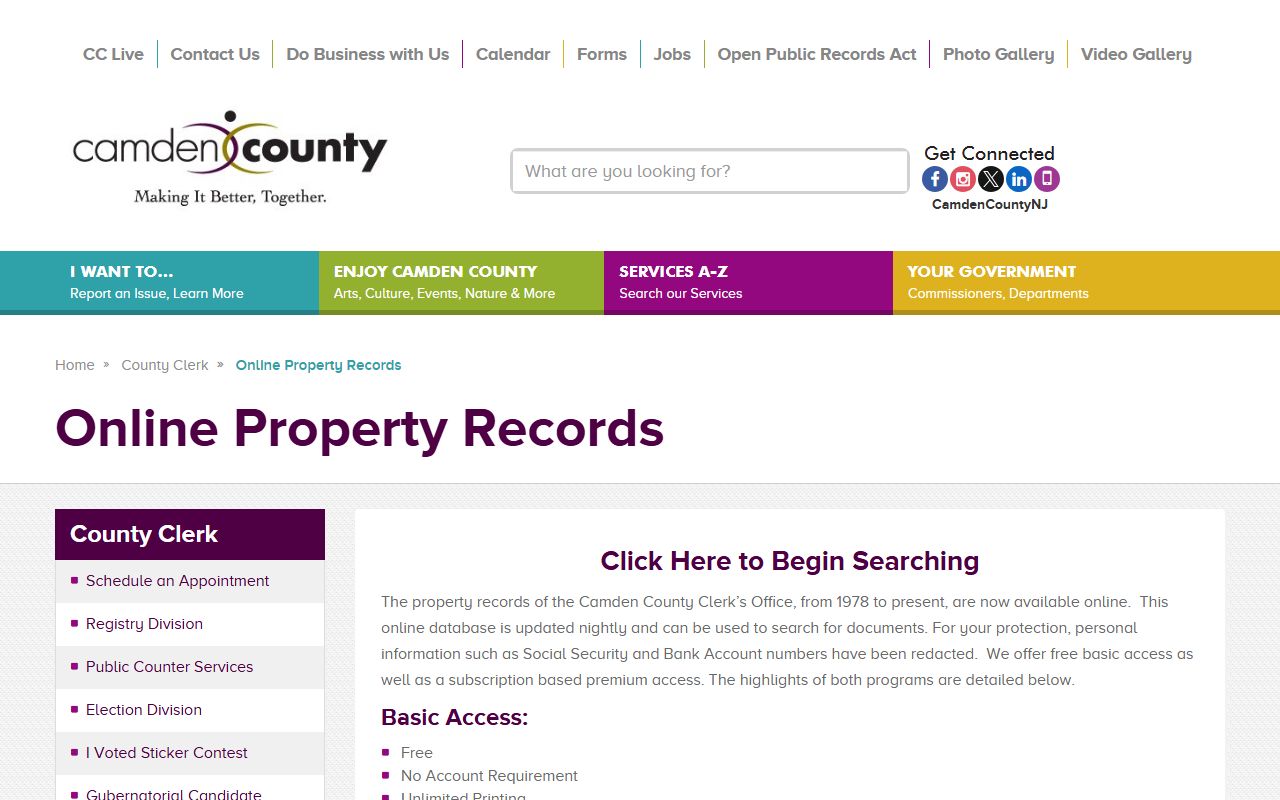 Camden County online property records search for public records