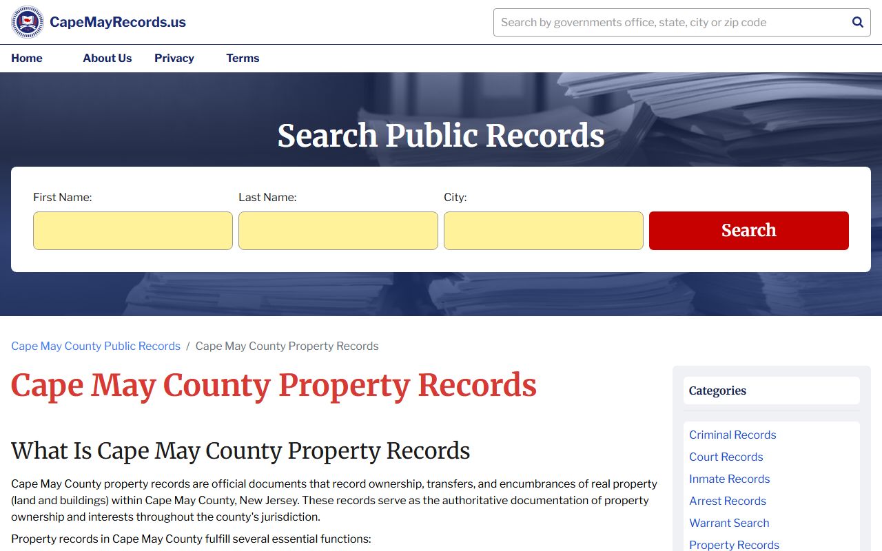 Cape May County property records search for public records