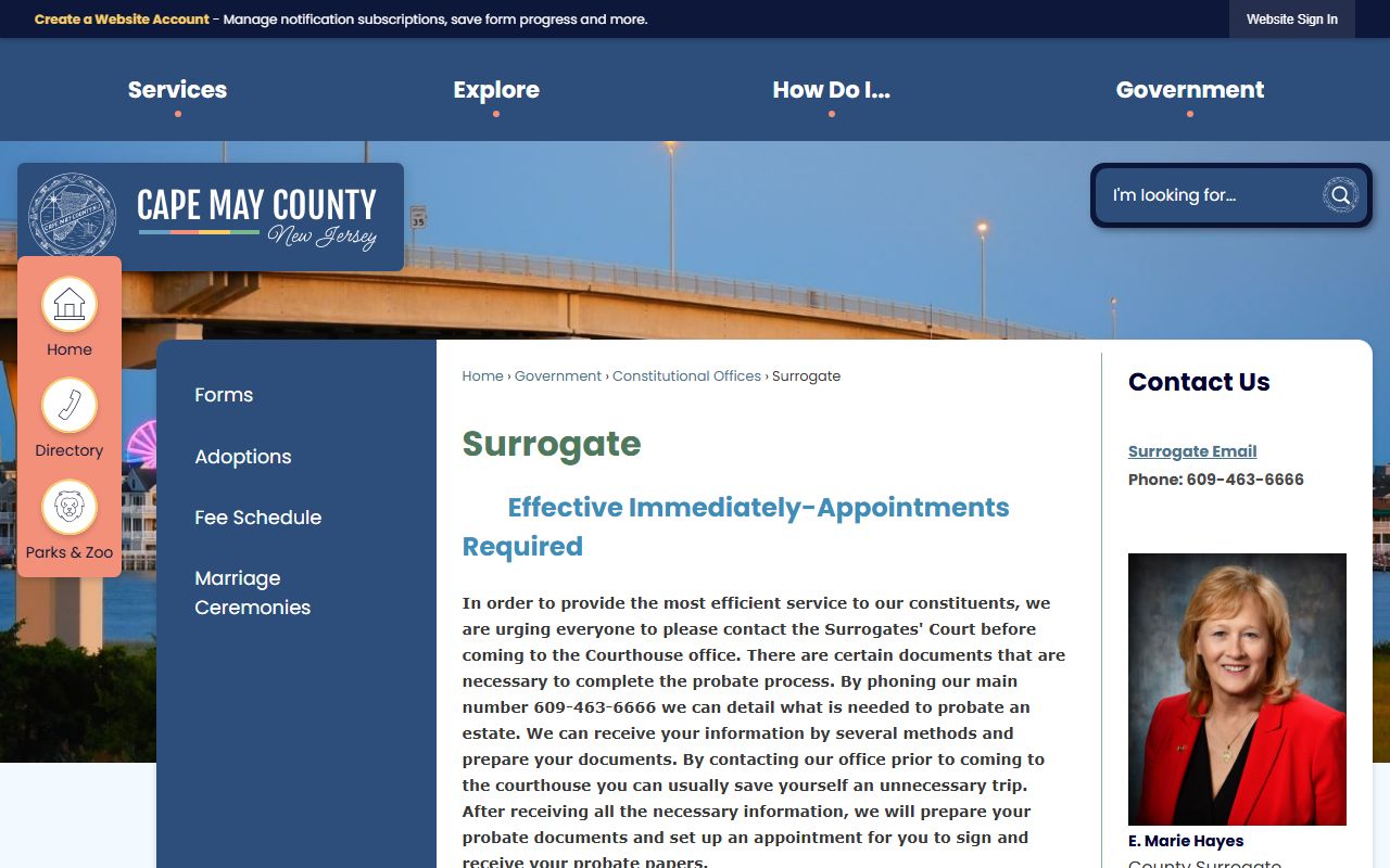 Cape May County Surrogate office page for public records access