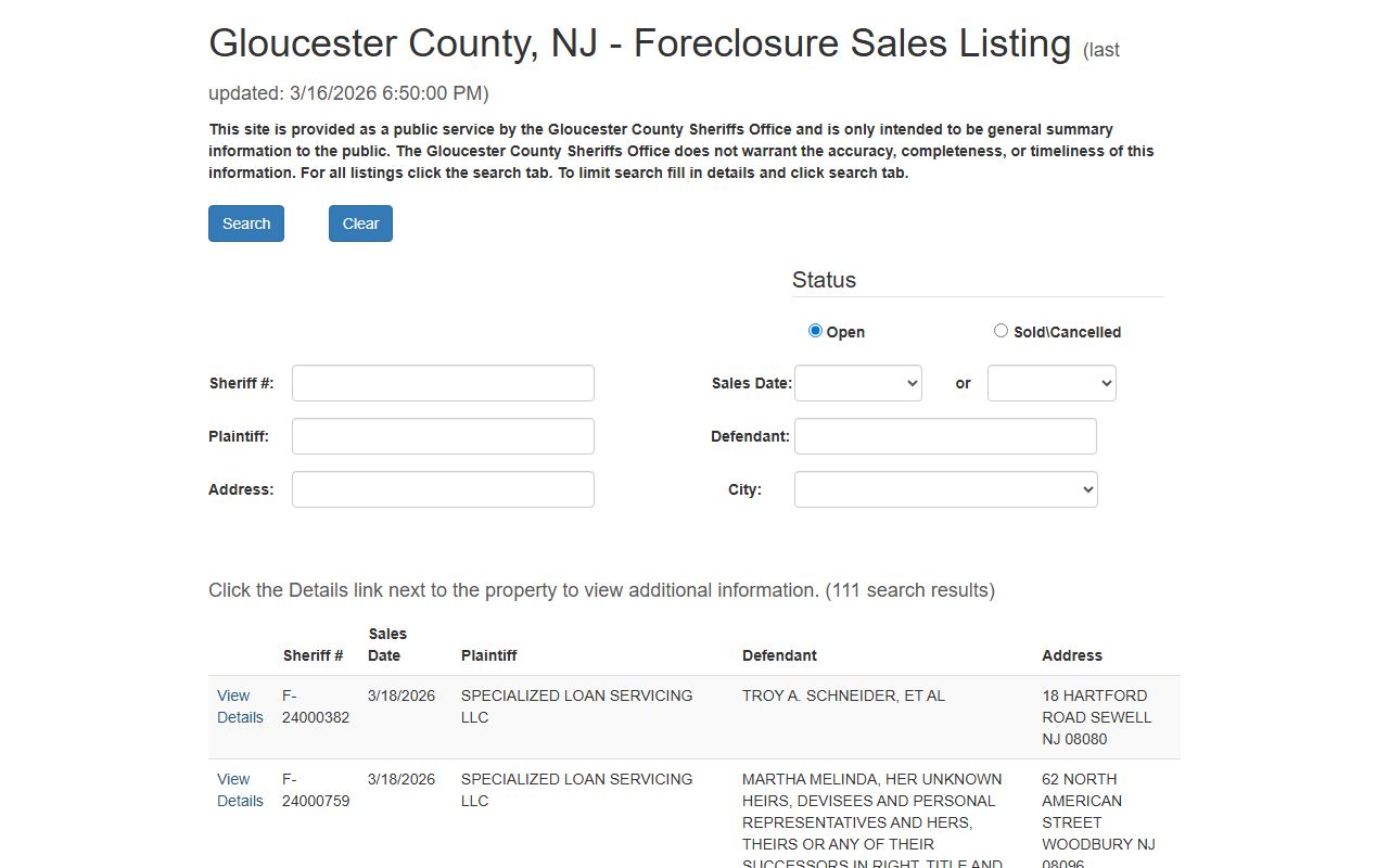 Gloucester County foreclosure sales search for public records