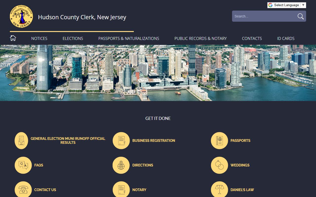 Hudson County Clerk website for public records access