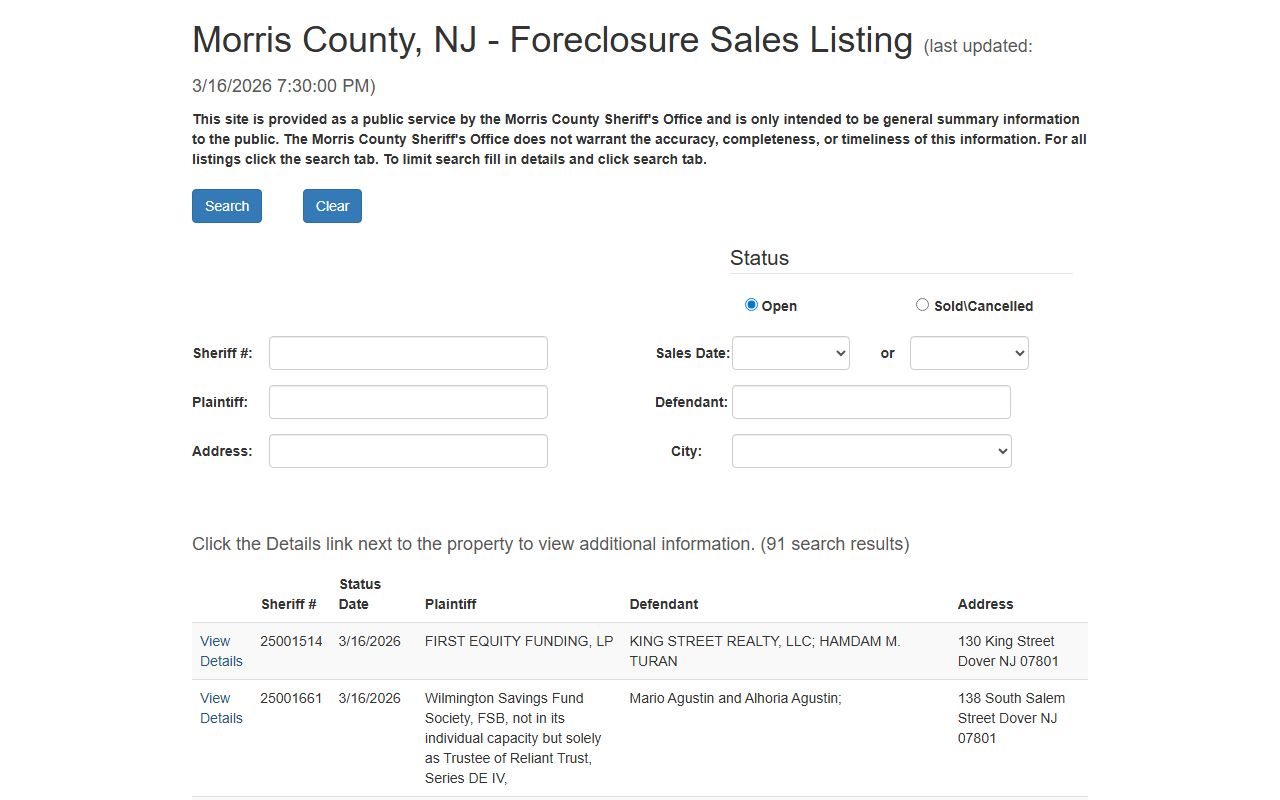 Hudson County foreclosure sales search for public records