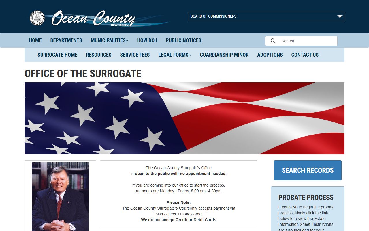 Ocean County Surrogate office website for probate and estate public records