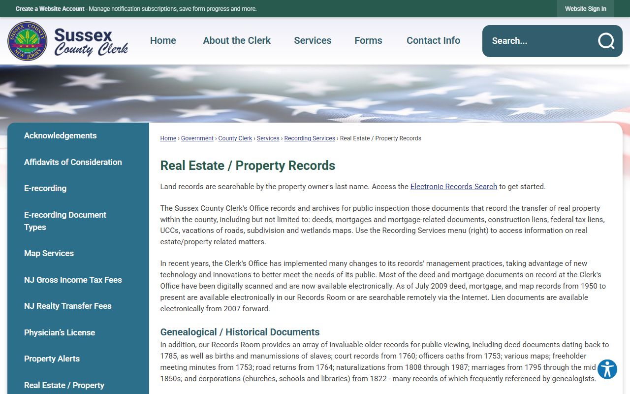 Sussex County real estate and property records information page