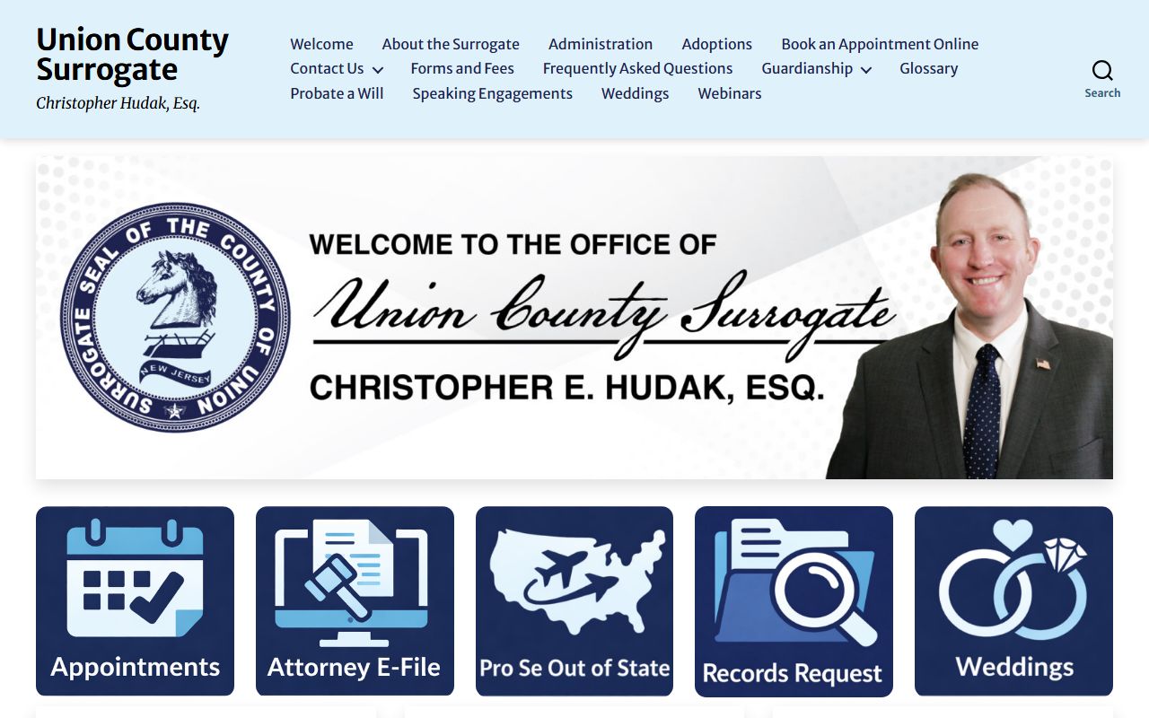 Union County Surrogate website for probate and estate public records