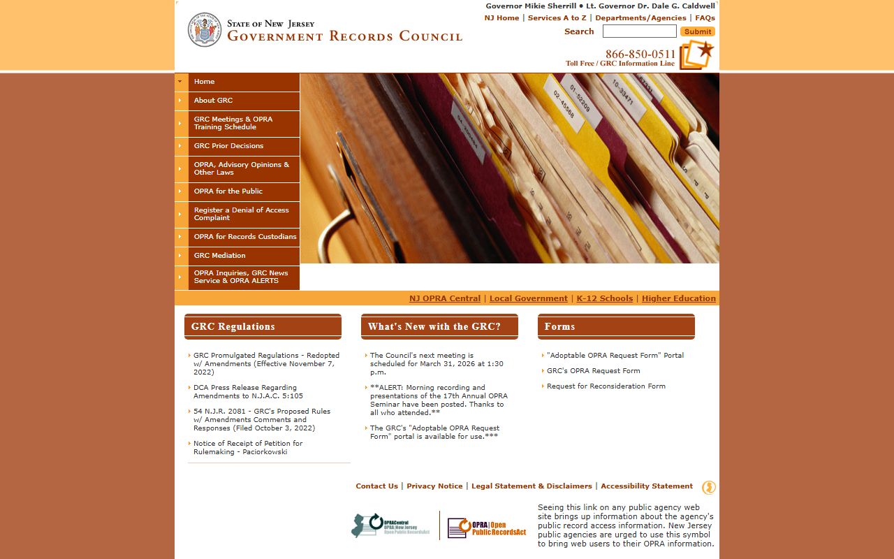 New Jersey Government Records Council homepage for public records