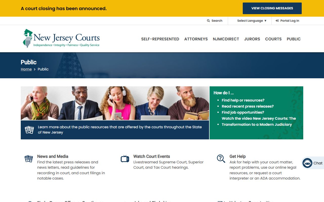 New Jersey Courts public access portal for searching public records