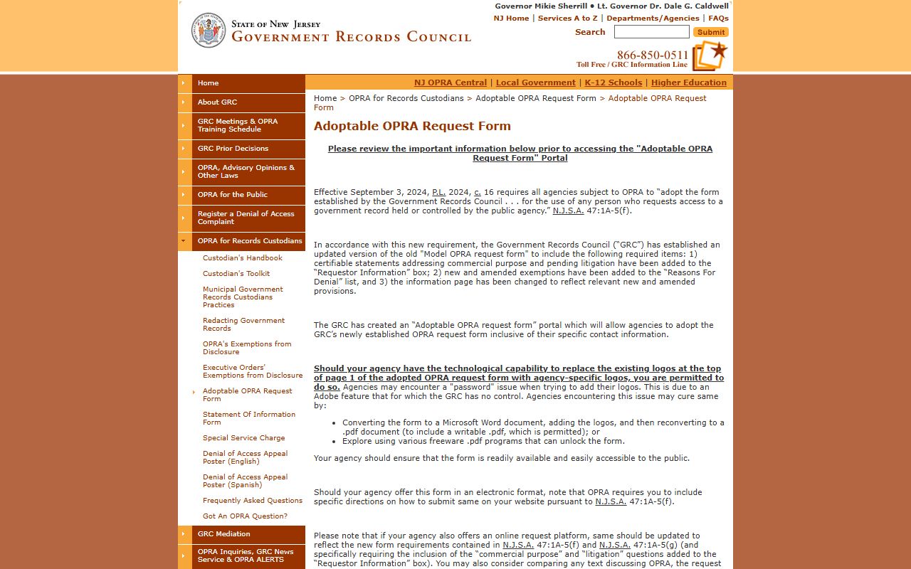 New Jersey OPRA request form portal for public records